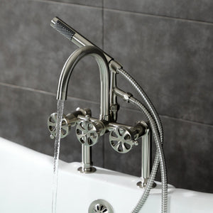 Belknap AE8108RX Three-Handle 2-Hole Deck Mount Clawfoot Tub Faucet with Hand Shower, Brushed Nickel