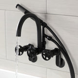 Fuller AE8150CG Three-Handle 2-Hole Tub Wall Mount Clawfoot Tub Faucet with Hand Shower, Matte Black