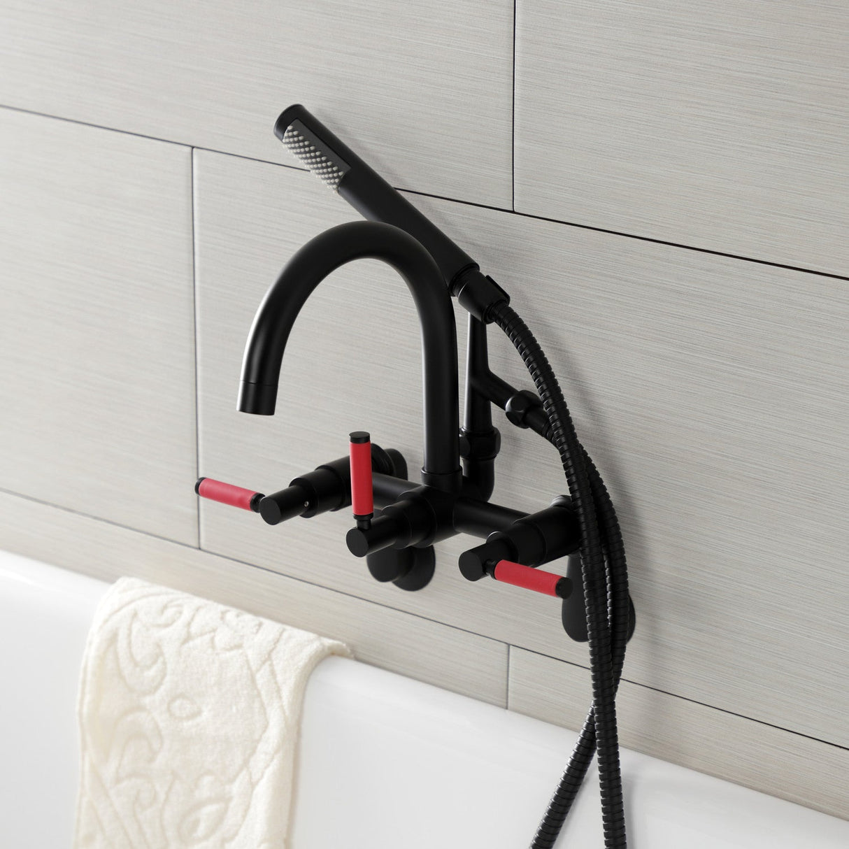 Kaiser AE8150DKL Three-Handle 2-Hole Tub Wall Mount Clawfoot Tub Faucet with Hand Shower, Matte Black