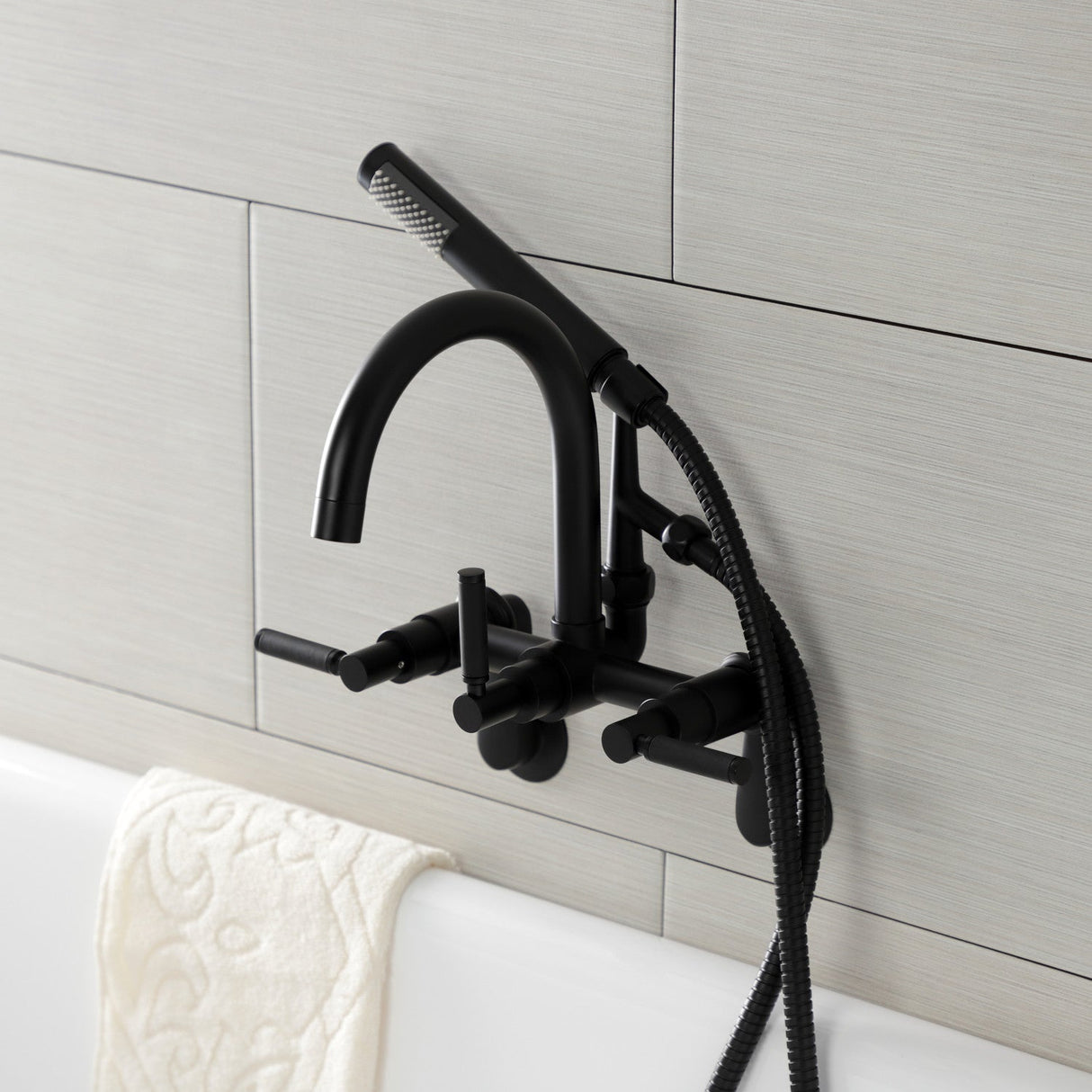 Kaiser AE8150DKL Three-Handle 2-Hole Tub Wall Mount Clawfoot Tub Faucet with Hand Shower, Matte Black