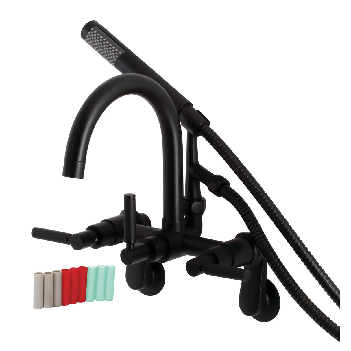 Kaiser AE8150DKL Three-Handle 2-Hole Tub Wall Mount Clawfoot Tub Faucet with Hand Shower, Matte Black