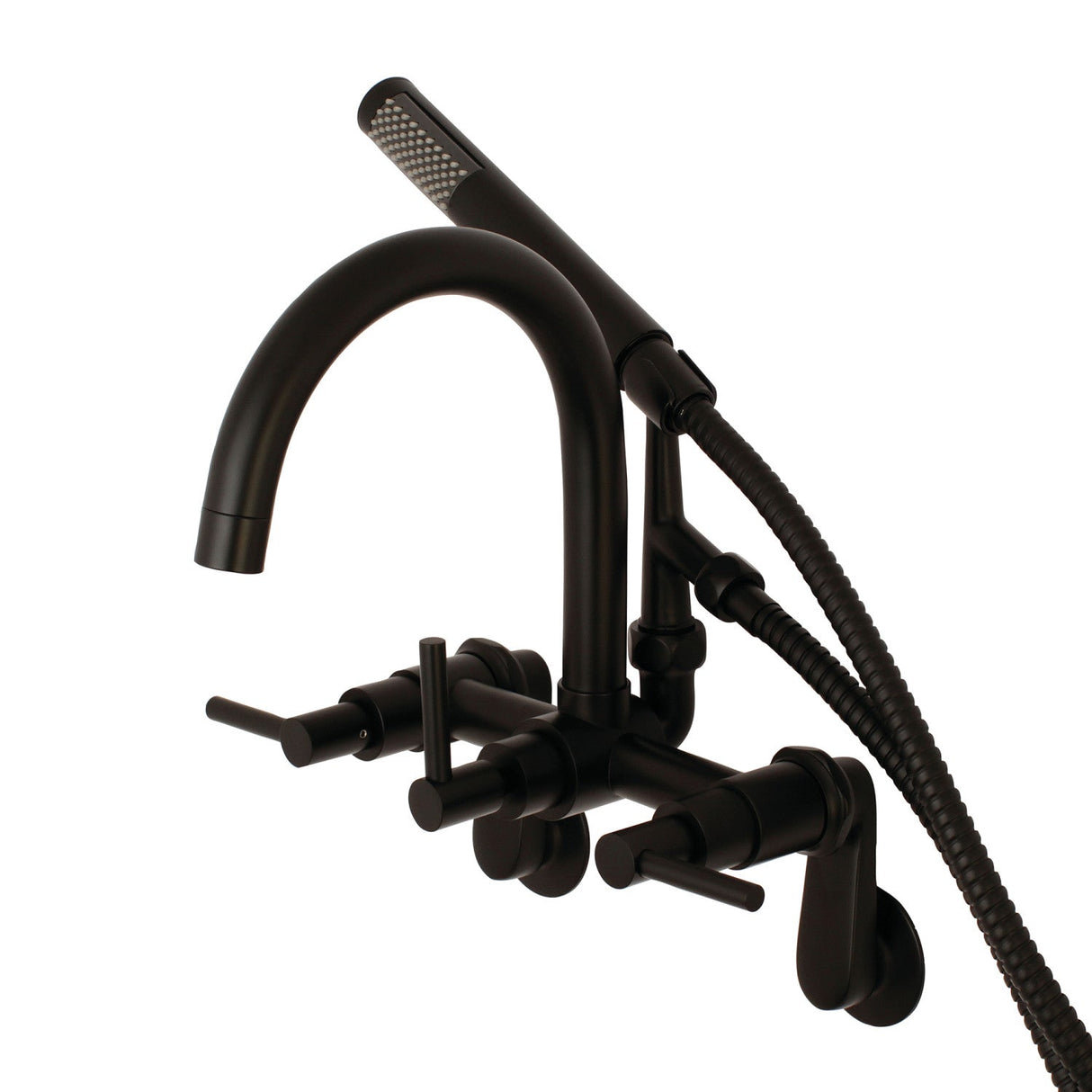 Concord AE8150DL Three-Handle 2-Hole Tub Wall Mount Clawfoot Tub Faucet with Hand Shower, Matte Black