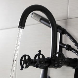 Webb AE8150RKX Three-Handle 2-Hole Adjustable Wall Mount Clawfoot Tub Faucet with Knurled Handle and Hand Shower, Matte Black