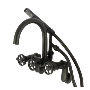 Webb AE8150RKX Three-Handle 2-Hole Adjustable Wall Mount Clawfoot Tub Faucet with Knurled Handle and Hand Shower, Matte Black