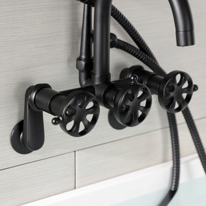 Belknap AE8150RX Three-Handle 2-Hole Tub Wall Mount Clawfoot Tub Faucet with Hand Shower, Matte Black
