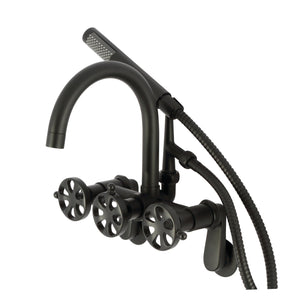 Belknap AE8150RX Three-Handle 2-Hole Tub Wall Mount Clawfoot Tub Faucet with Hand Shower, Matte Black