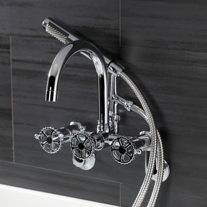 Fuller AE8151CG Three-Handle 2-Hole Tub Wall Mount Clawfoot Tub Faucet with Hand Shower, Polished Chrome
