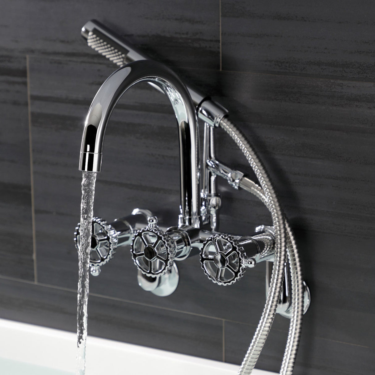 Fuller AE8151CG Three-Handle 2-Hole Tub Wall Mount Clawfoot Tub Faucet with Hand Shower, Polished Chrome