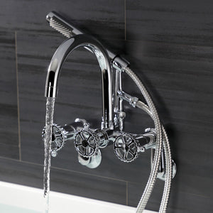 Fuller AE8151CG Three-Handle 2-Hole Tub Wall Mount Clawfoot Tub Faucet with Hand Shower, Polished Chrome