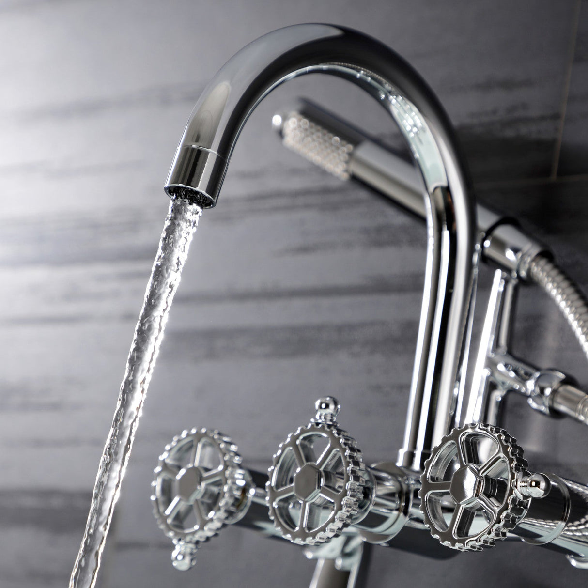 Fuller AE8151CG Three-Handle 2-Hole Tub Wall Mount Clawfoot Tub Faucet with Hand Shower, Polished Chrome