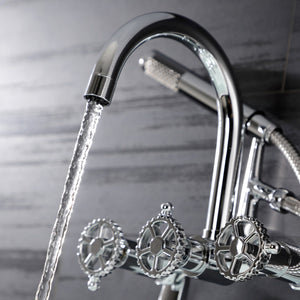 Fuller AE8151CG Three-Handle 2-Hole Tub Wall Mount Clawfoot Tub Faucet with Hand Shower, Polished Chrome