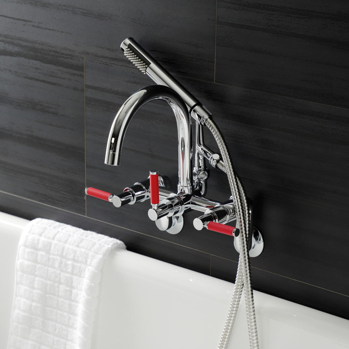 Kaiser AE8151DKL Three-Handle 2-Hole Tub Wall Mount Clawfoot Tub Faucet with Hand Shower, Polished Chrome