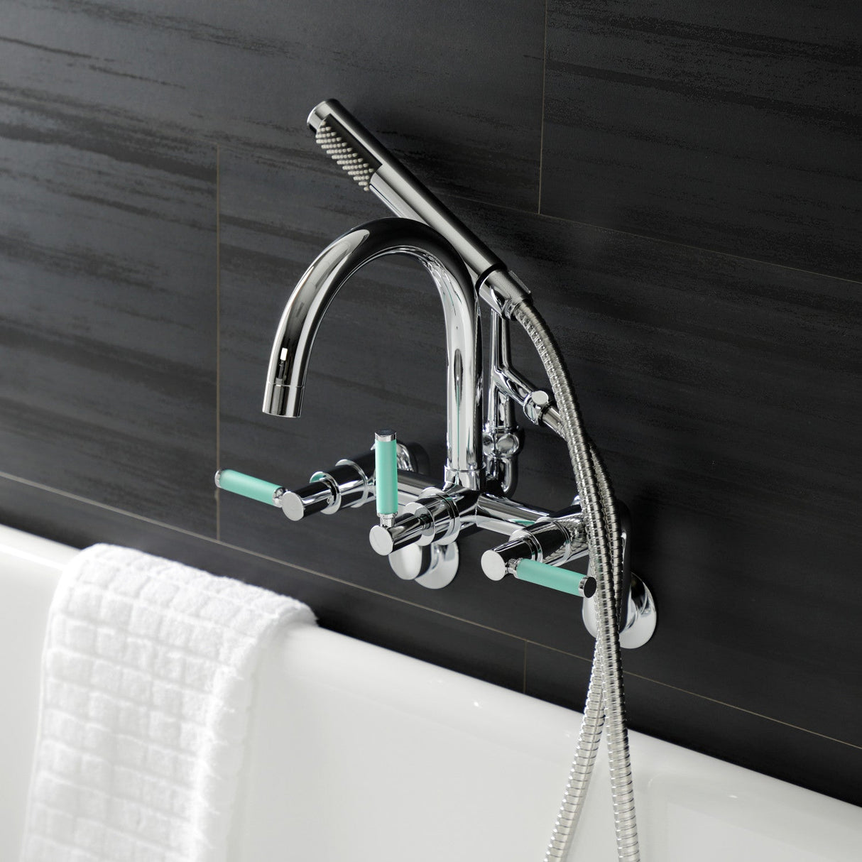 Kaiser AE8151DKL Three-Handle 2-Hole Tub Wall Mount Clawfoot Tub Faucet with Hand Shower, Polished Chrome