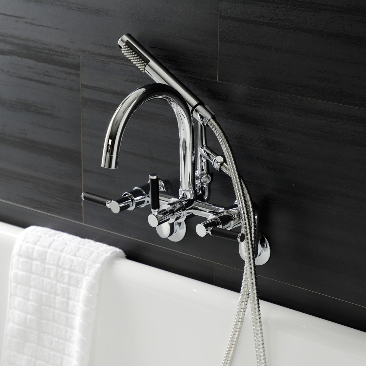 Kaiser AE8151DKL Three-Handle 2-Hole Tub Wall Mount Clawfoot Tub Faucet with Hand Shower, Polished Chrome