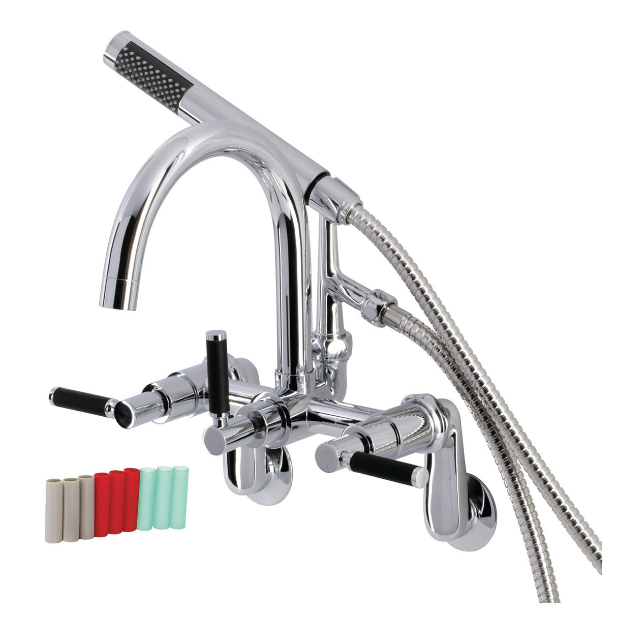 Kaiser AE8151DKL Three-Handle 2-Hole Tub Wall Mount Clawfoot Tub Faucet with Hand Shower, Polished Chrome