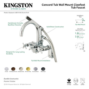 Concord AE8151DX Three-Handle 2-Hole Tub Wall Mount Clawfoot Tub Faucet with Hand Shower, Polished Chrome