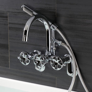 Belknap AE8151RX Three-Handle 2-Hole Tub Wall Mount Clawfoot Tub Faucet with Hand Shower, Polished Chrome