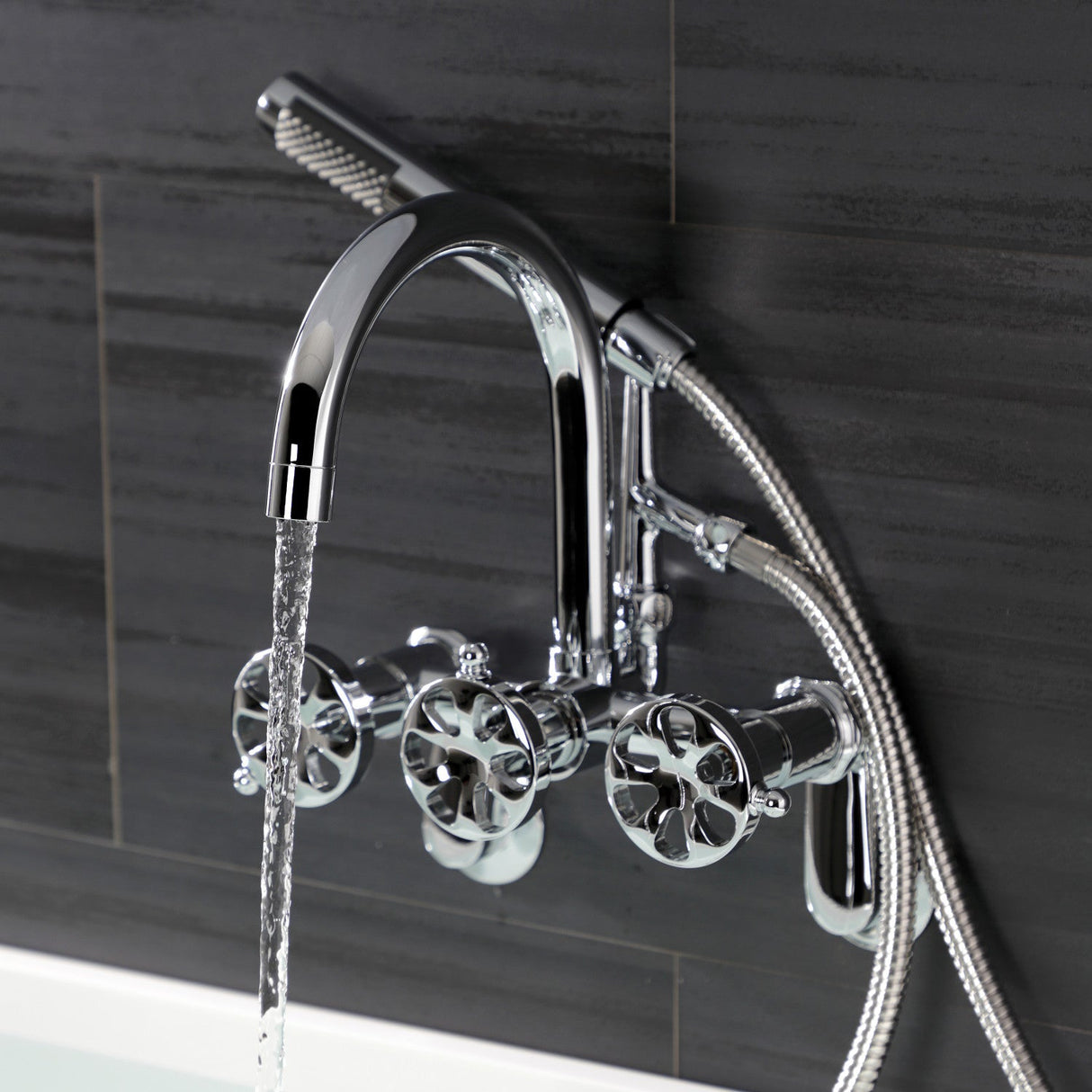 Belknap AE8151RX Three-Handle 2-Hole Tub Wall Mount Clawfoot Tub Faucet with Hand Shower, Polished Chrome