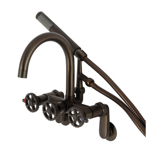Fuller AE8155CG Three-Handle 2-Hole Tub Wall Mount Clawfoot Tub Faucet with Hand Shower, Oil Rubbed Bronze