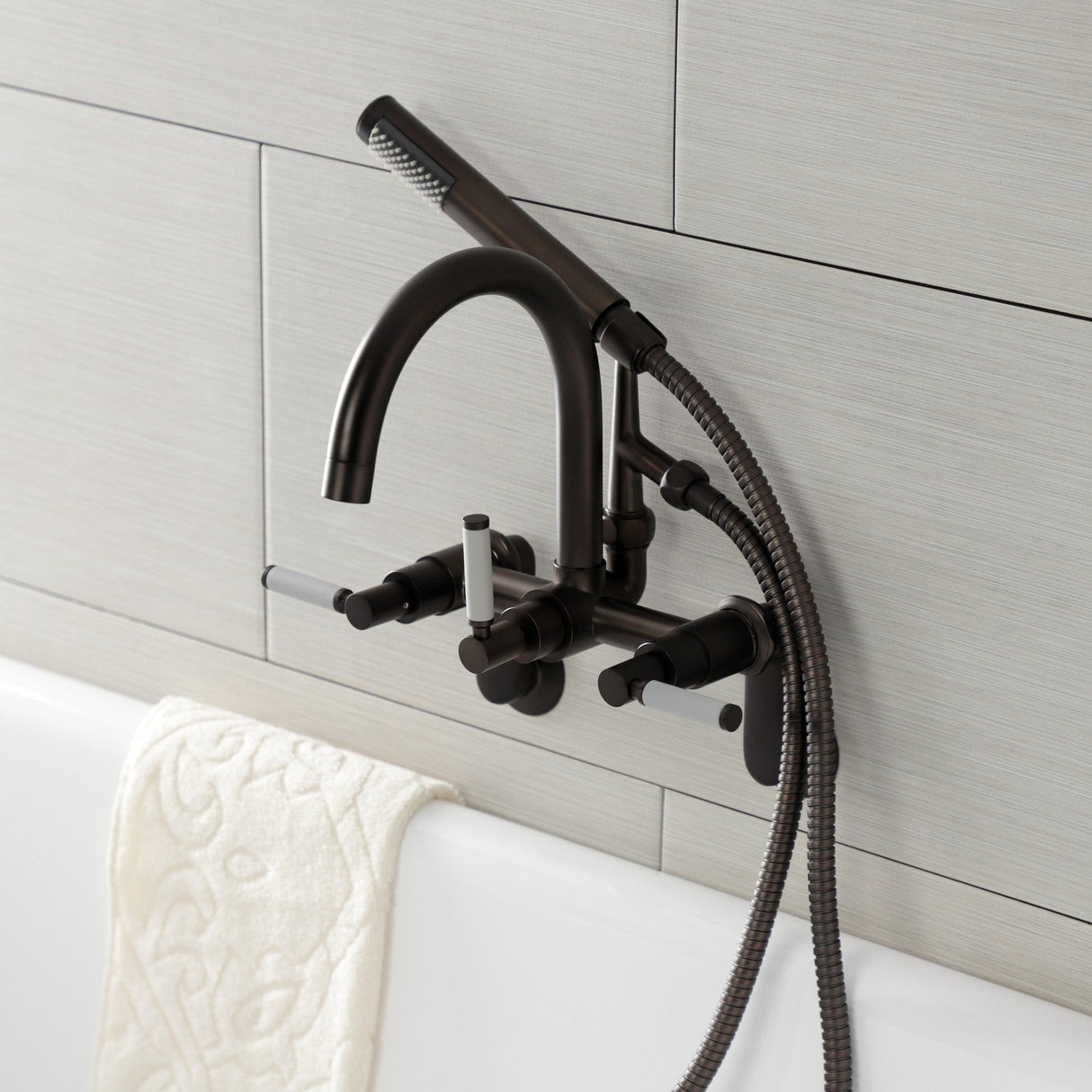 Kaiser AE8155DKL Three-Handle 2-Hole Tub Wall Mount Clawfoot Tub Faucet with Hand Shower, Oil Rubbed Bronze