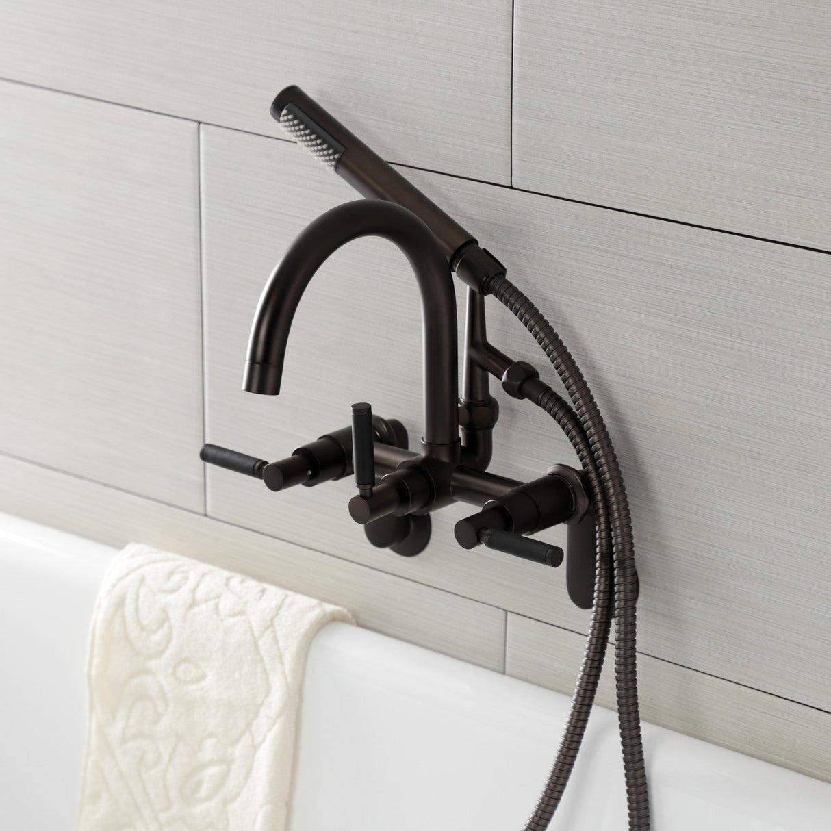 Kaiser AE8155DKL Three-Handle 2-Hole Tub Wall Mount Clawfoot Tub Faucet with Hand Shower, Oil Rubbed Bronze