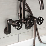Webb AE8155RKX Three-Handle 2-Hole Adjustable Wall Mount Clawfoot Tub Faucet with Knurled Handle and Hand Shower, Oil Rubbed Bronze