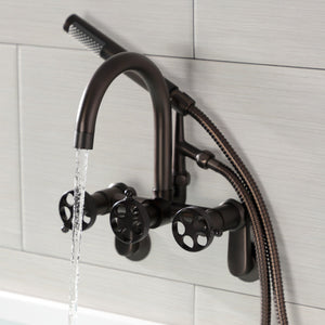 Webb AE8155RKX Three-Handle 2-Hole Adjustable Wall Mount Clawfoot Tub Faucet with Knurled Handle and Hand Shower, Oil Rubbed Bronze