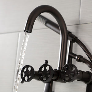 Webb AE8155RKX Three-Handle 2-Hole Adjustable Wall Mount Clawfoot Tub Faucet with Knurled Handle and Hand Shower, Oil Rubbed Bronze