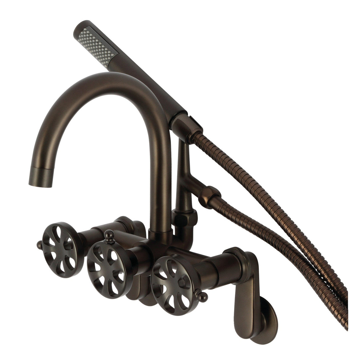 Belknap AE8155RX Three-Handle 2-Hole Tub Wall Mount Clawfoot Tub Faucet with Hand Shower, Oil Rubbed Bronze