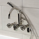 Fuller AE8156CG Three-Handle 2-Hole Tub Wall Mount Clawfoot Tub Faucet with Hand Shower, Polished Nickel