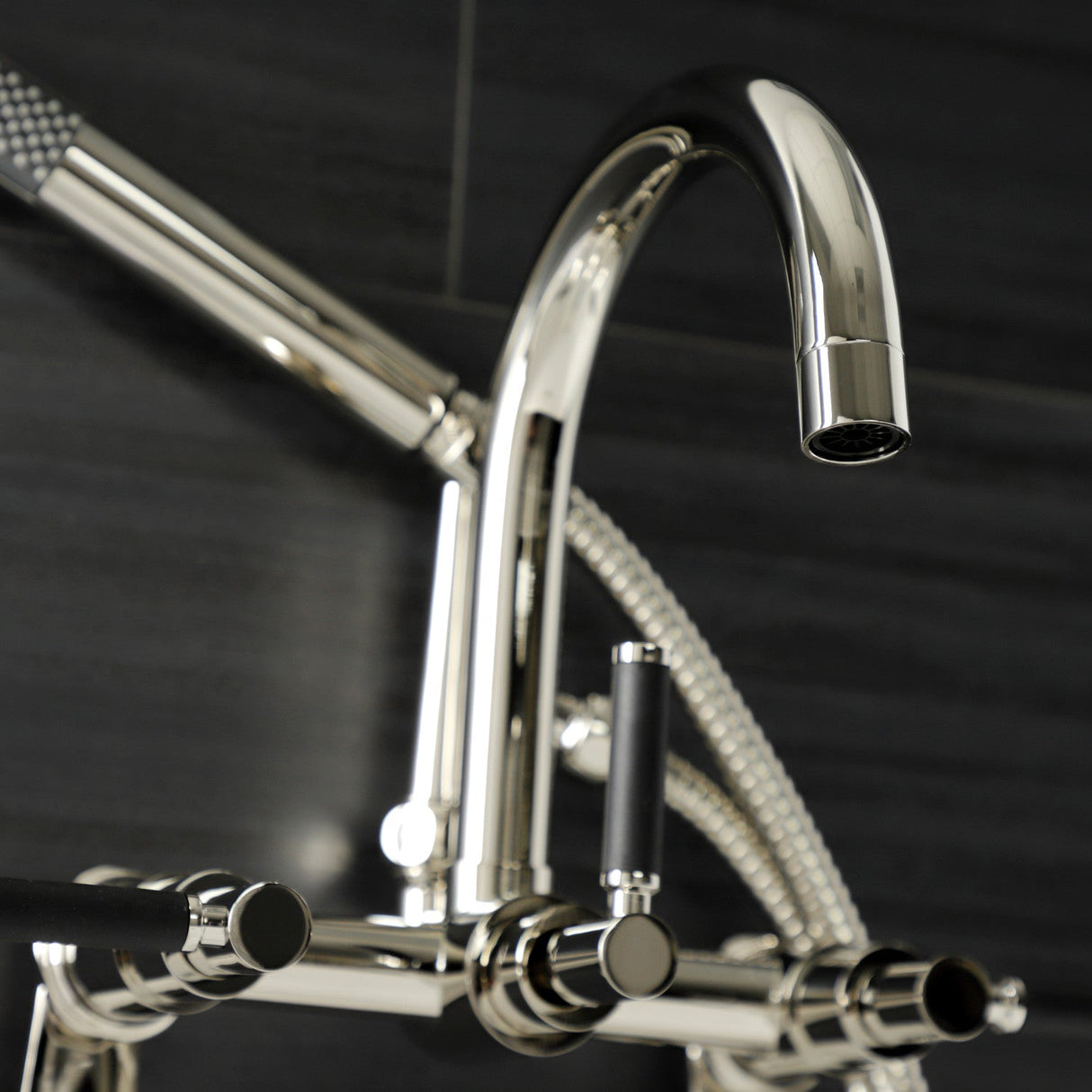 Kaiser AE8156DKL Three-Handle 2-Hole Tub Wall Mount Clawfoot Tub Faucet with Hand Shower, Polished Nickel