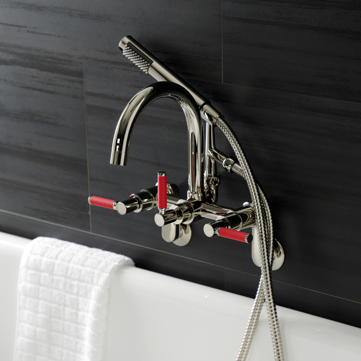 Kaiser AE8156DKL Three-Handle 2-Hole Tub Wall Mount Clawfoot Tub Faucet with Hand Shower, Polished Nickel