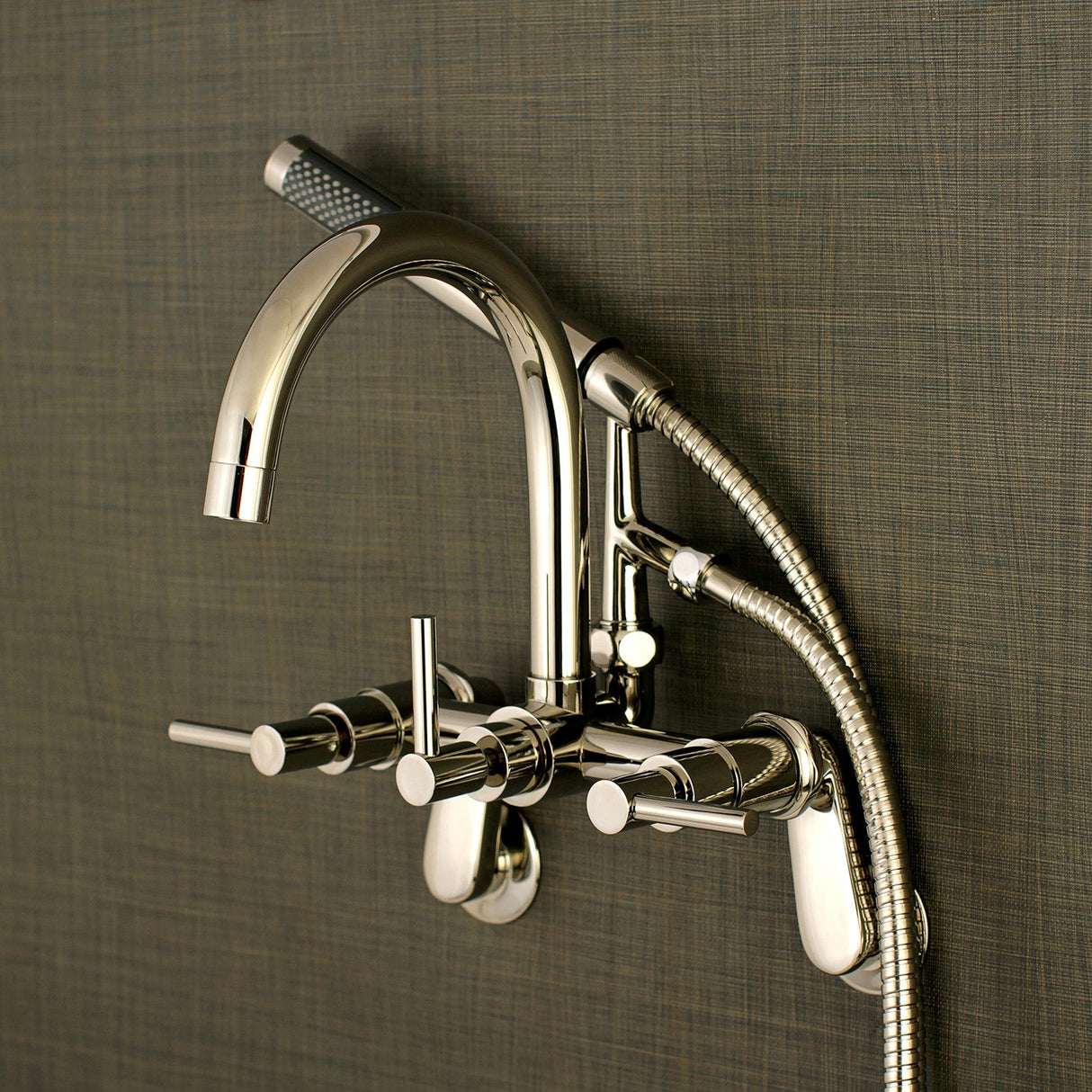Concord AE8156DL Three-Handle 2-Hole Tub Wall Mount Clawfoot Tub Faucet with Hand Shower, Polished Nickel