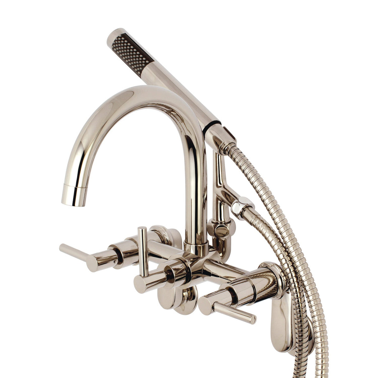 Concord AE8156DL Three-Handle 2-Hole Tub Wall Mount Clawfoot Tub Faucet with Hand Shower, Polished Nickel