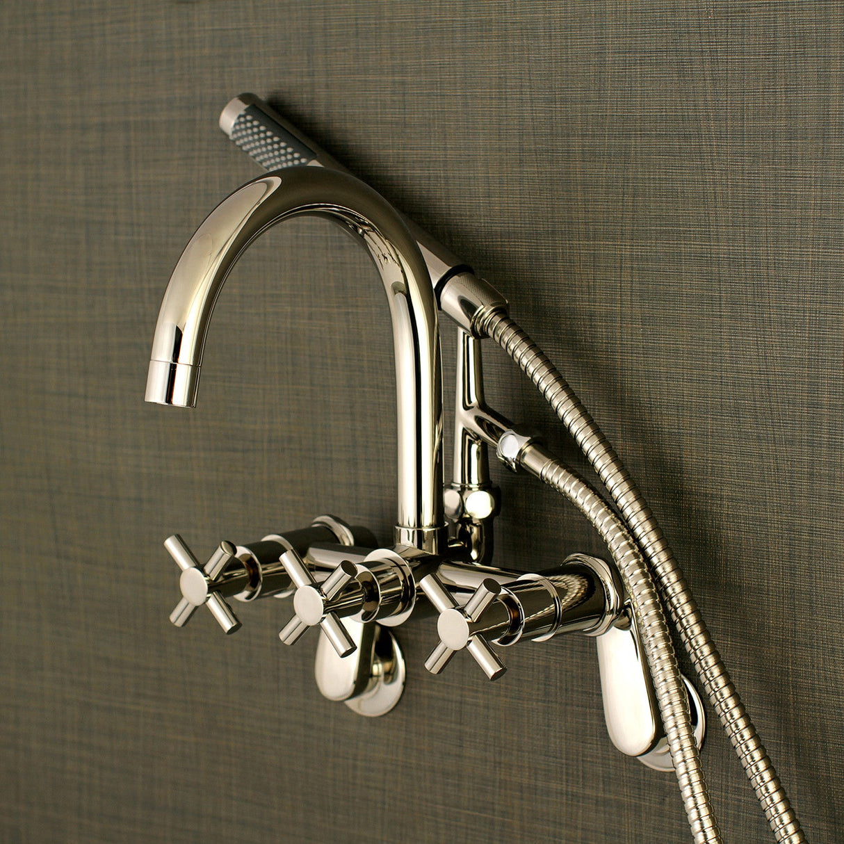 Concord AE8156DX Three-Handle 2-Hole Tub Wall Mount Clawfoot Tub Faucet with Hand Shower, Polished Nickel