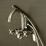 Concord AE8156DX Three-Handle 2-Hole Tub Wall Mount Clawfoot Tub Faucet with Hand Shower, Polished Nickel