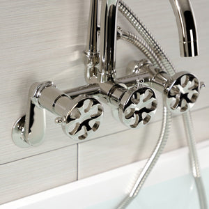 Belknap AE8156RX Three-Handle 2-Hole Tub Wall Mount Clawfoot Tub Faucet with Hand Shower, Polished Nickel