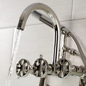 Belknap AE8156RX Three-Handle 2-Hole Tub Wall Mount Clawfoot Tub Faucet with Hand Shower, Polished Nickel