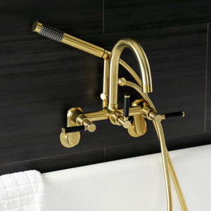 Kaiser AE8157DKL Three-Handle 2-Hole Tub Wall Mount Clawfoot Tub Faucet with Hand Shower, Brushed Brass
