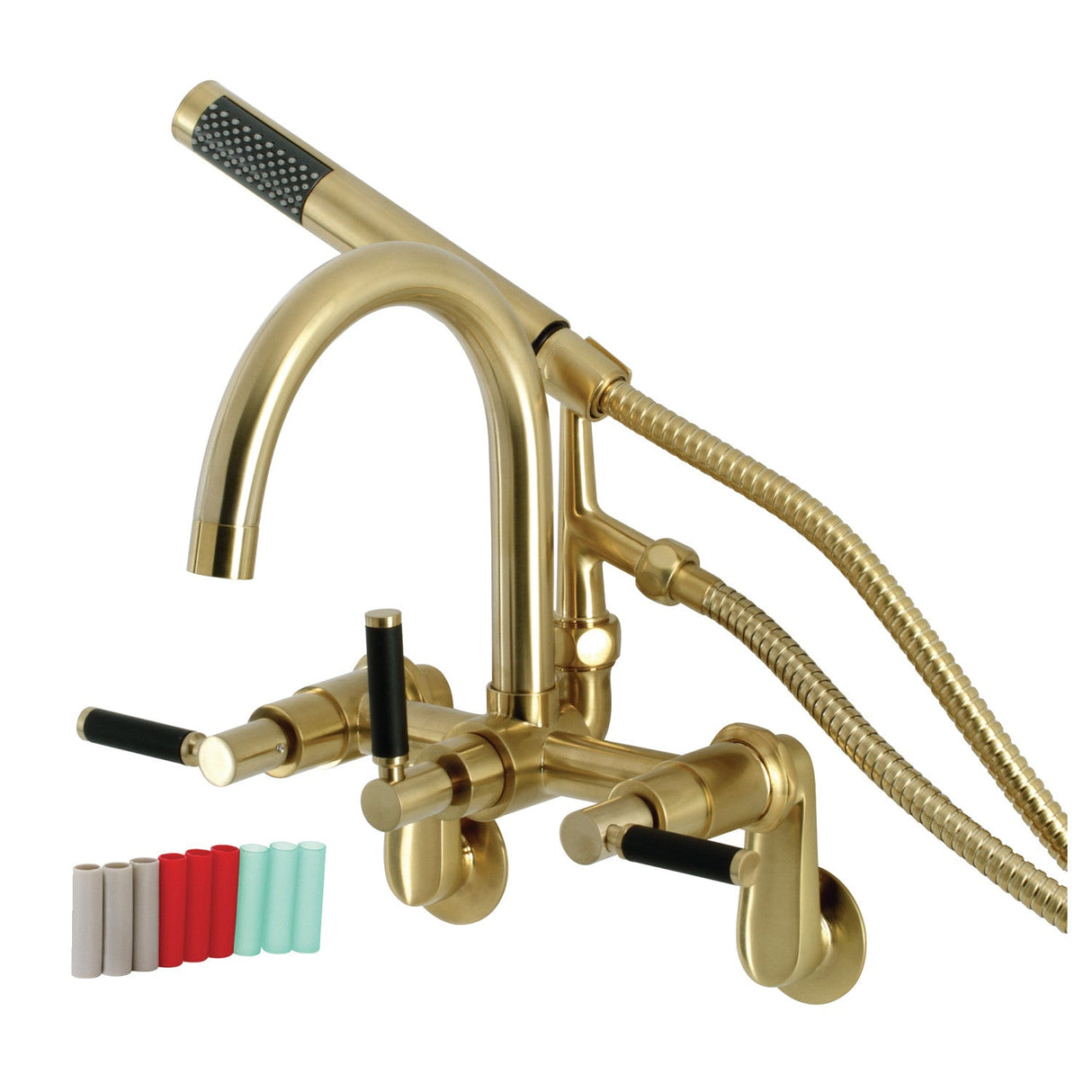 Kaiser AE8157DKL Three-Handle 2-Hole Tub Wall Mount Clawfoot Tub Faucet with Hand Shower, Brushed Brass