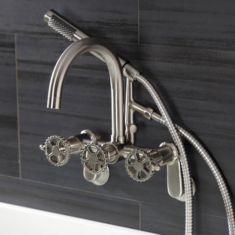 Fuller AE8158CG Three-Handle 2-Hole Tub Wall Mount Clawfoot Tub Faucet with Hand Shower, Brushed Nickel