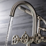 Fuller AE8158CG Three-Handle 2-Hole Tub Wall Mount Clawfoot Tub Faucet with Hand Shower, Brushed Nickel