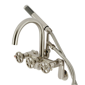 Fuller AE8158CG Three-Handle 2-Hole Tub Wall Mount Clawfoot Tub Faucet with Hand Shower, Brushed Nickel