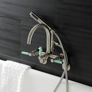 Kaiser AE8158DKL Three-Handle 2-Hole Tub Wall Mount Clawfoot Tub Faucet with Hand Shower, Brushed Nickel