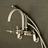 Concord AE8158DL Three-Handle 2-Hole Tub Wall Mount Clawfoot Tub Faucet with Hand Shower, Brushed Nickel