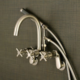 Concord AE8158DX Three-Handle 2-Hole Tub Wall Mount Clawfoot Tub Faucet with Hand Shower, Brushed Nickel