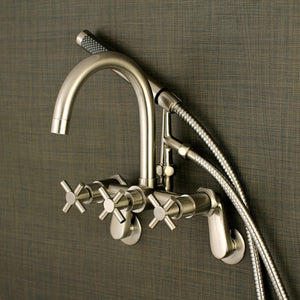 Concord AE8158DX Three-Handle 2-Hole Tub Wall Mount Clawfoot Tub Faucet with Hand Shower, Brushed Nickel