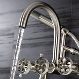 Webb AE8158RKX Three-Handle 2-Hole Adjustable Wall Mount Clawfoot Tub Faucet with Knurled Handle and Hand Shower, Brushed Nickel