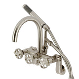 Webb AE8158RKX Three-Handle 2-Hole Adjustable Wall Mount Clawfoot Tub Faucet with Knurled Handle and Hand Shower, Brushed Nickel