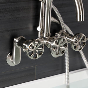 Belknap AE8158RX Three-Handle 2-Hole Tub Wall Mount Clawfoot Tub Faucet with Hand Shower, Brushed Nickel